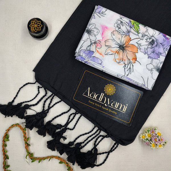 Black Handloom Cotton Saree With Designer Blouse