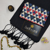 Black Handloom Cotton Saree With Designer Blouse