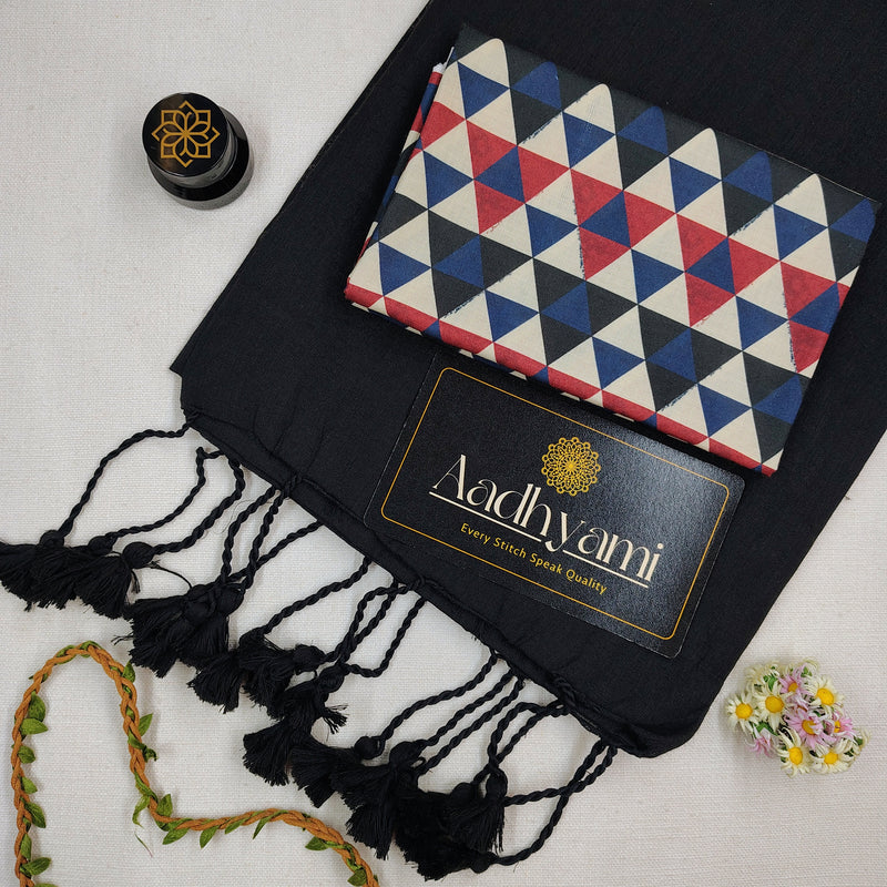 Black Handloom Cotton Saree With Designer Blouse