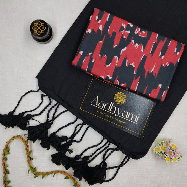 Black Handloom Cotton Saree With Designer Blouse