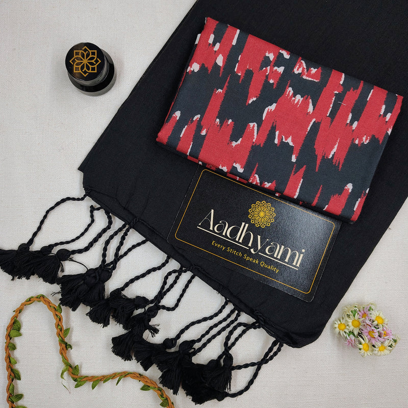 Black Handloom Cotton Saree With Designer Blouse