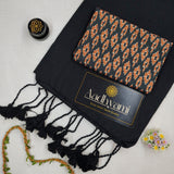 Black Handloom Cotton Saree With Designer Blouse