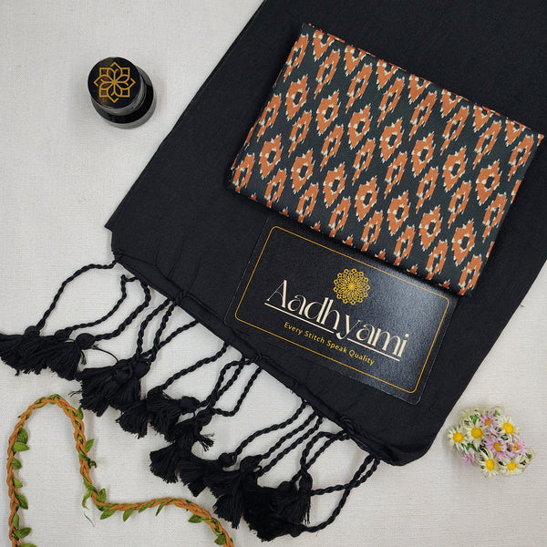 Black Handloom Cotton Saree With Designer Blouse