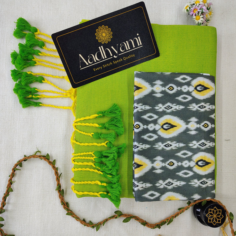 Perrot Handloom Cotton Saree With Designer Blouse