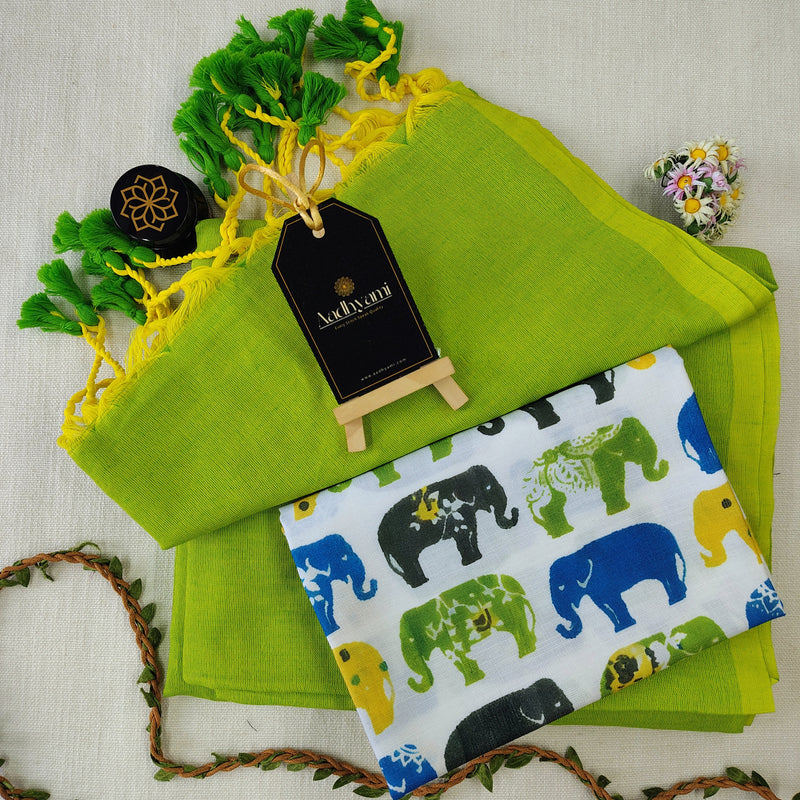 Perrot Handloom Cotton Saree With Designer Blouse