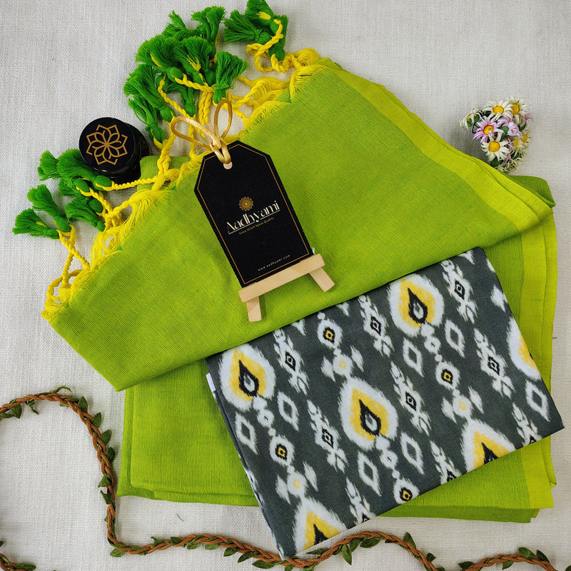 Perrot Handloom Cotton Saree With Designer Blouse