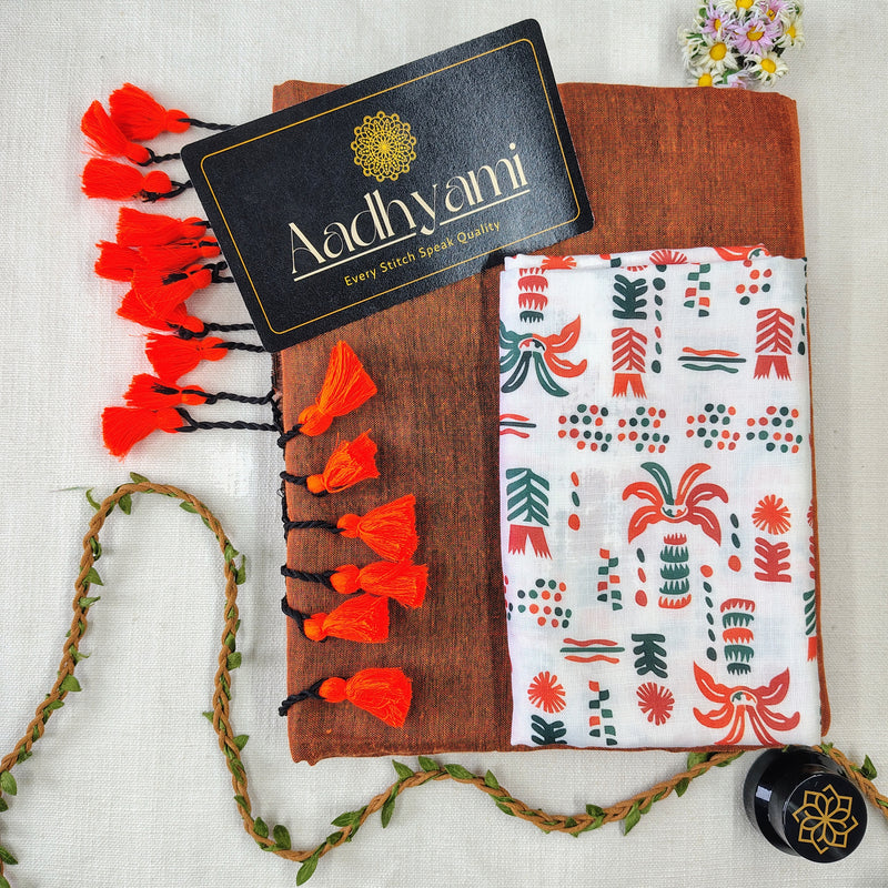 Orange Handloom Cotton Saree With Designer Blouse