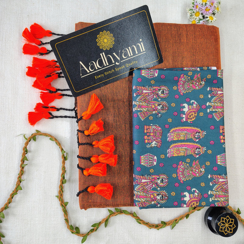 Orange Handloom Cotton Saree With Designer Blouse