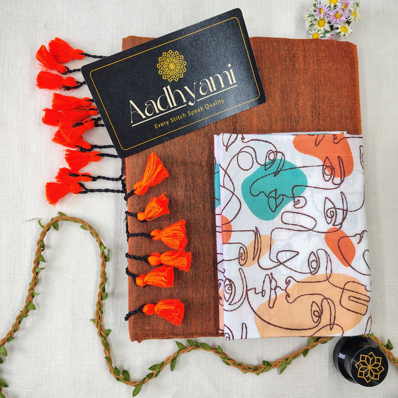 Orange Handloom Cotton Saree With Designer Blouse