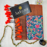 Orange Handloom Cotton Saree With Designer Blouse