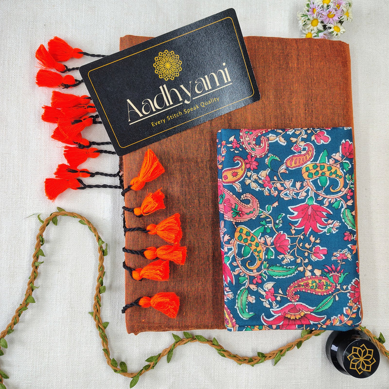 Orange Handloom Cotton Saree With Designer Blouse