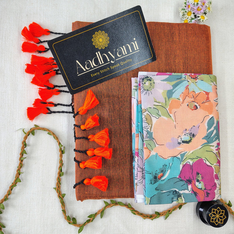 Orange Handloom Cotton Saree With Designer Blouse