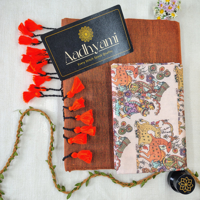 Orange Handloom Cotton Saree With Designer Blouse