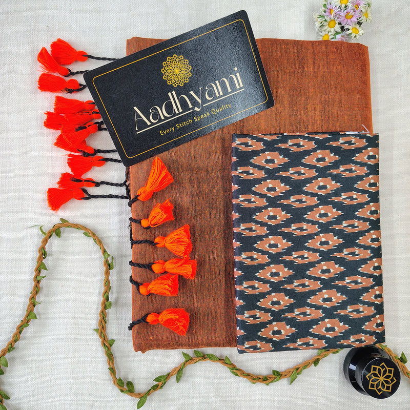 Orange Handloom Cotton Saree With Designer Blouse