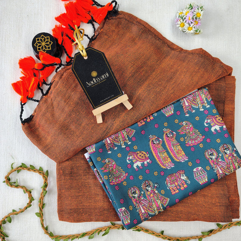 Orange Handloom Cotton Saree With Designer Blouse