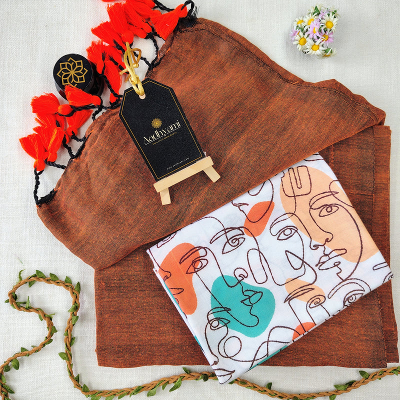 Orange Handloom Cotton Saree With Designer Blouse