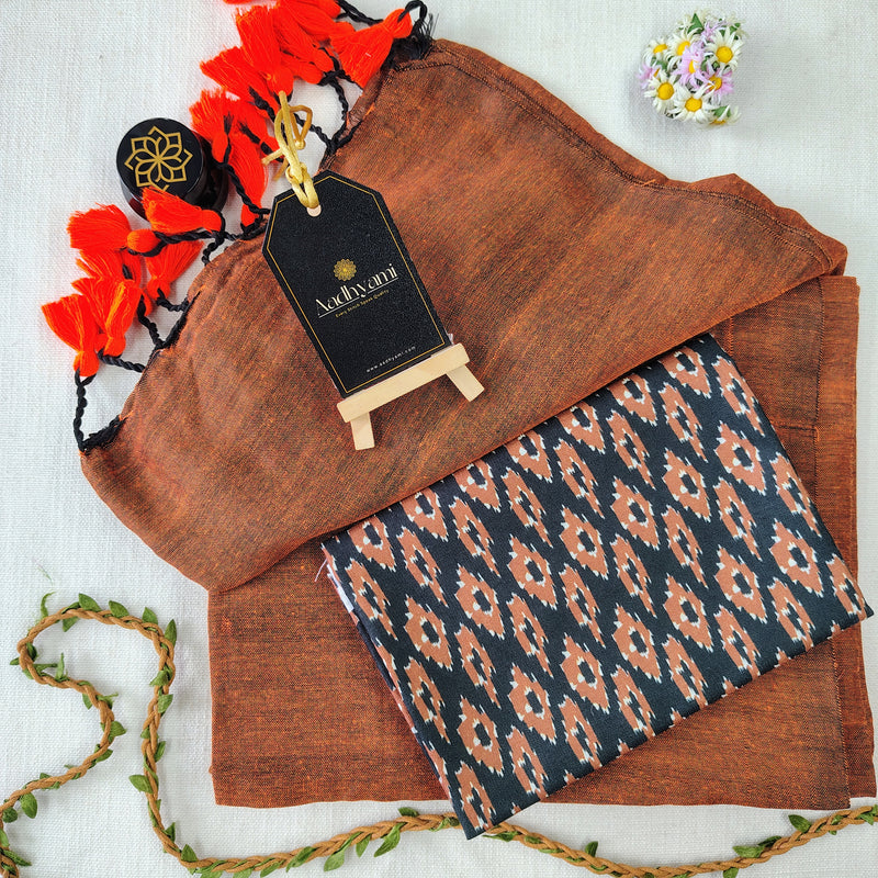 Orange Handloom Cotton Saree With Designer Blouse