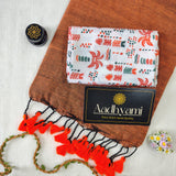 Orange Handloom Cotton Saree With Designer Blouse