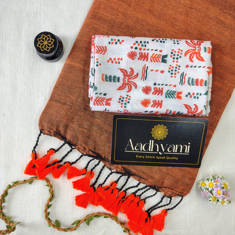 Orange Handloom Cotton Saree With Designer Blouse