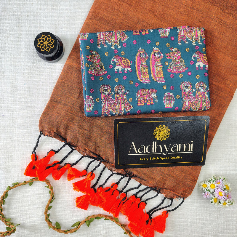 Orange Handloom Cotton Saree With Designer Blouse