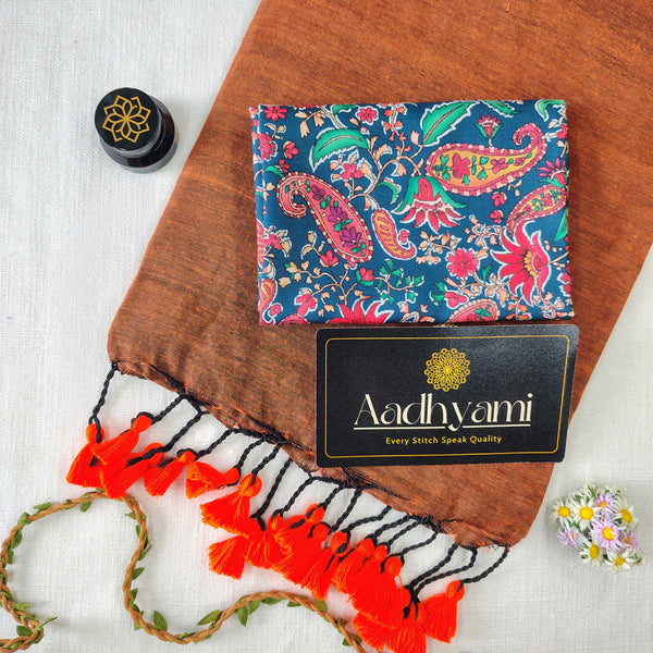 Orange Handloom Cotton Saree With Designer Blouse