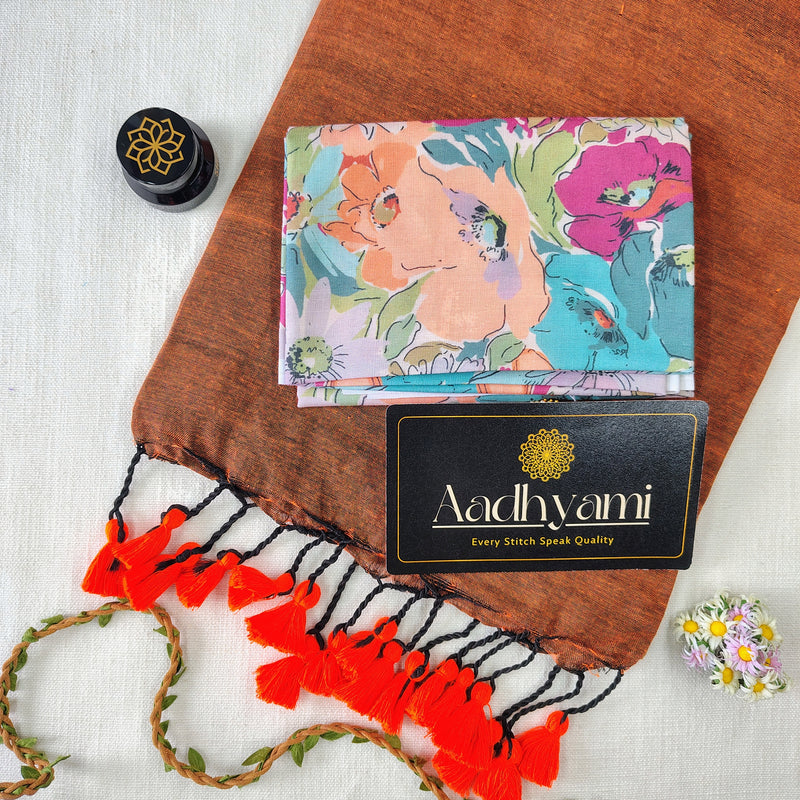 Orange Handloom Cotton Saree With Designer Blouse