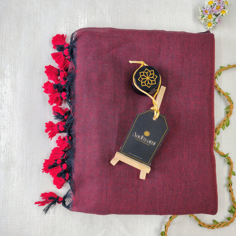 Maroon Handloom Cotton Saree With Designer Blouse