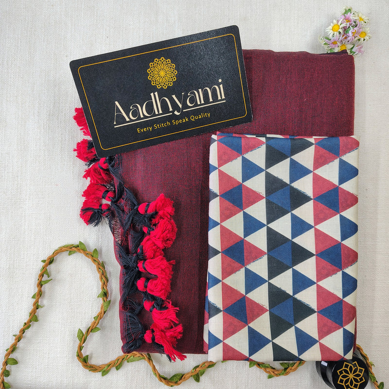 Maroon Handloom Cotton Saree With Designer Blouse