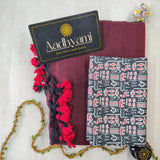 Maroon Handloom Cotton Saree With Designer Blouse