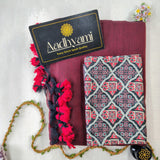 Maroon Handloom Cotton Saree With Designer Blouse