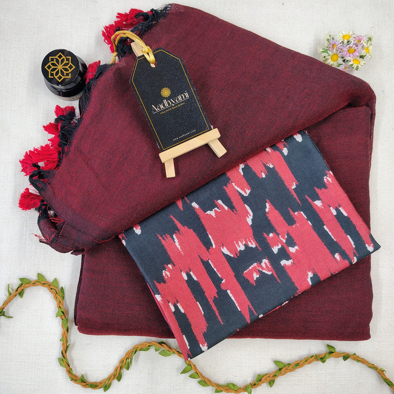 Maroon Handloom Cotton Saree With Designer Blouse