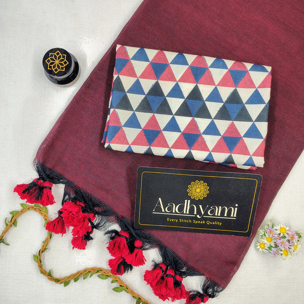 Maroon Handloom Cotton Saree With Designer Blouse