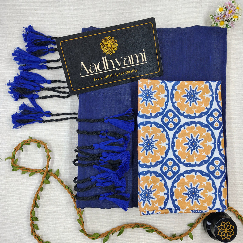 Royal Blue Handloom Cotton Saree With Designer Blouse