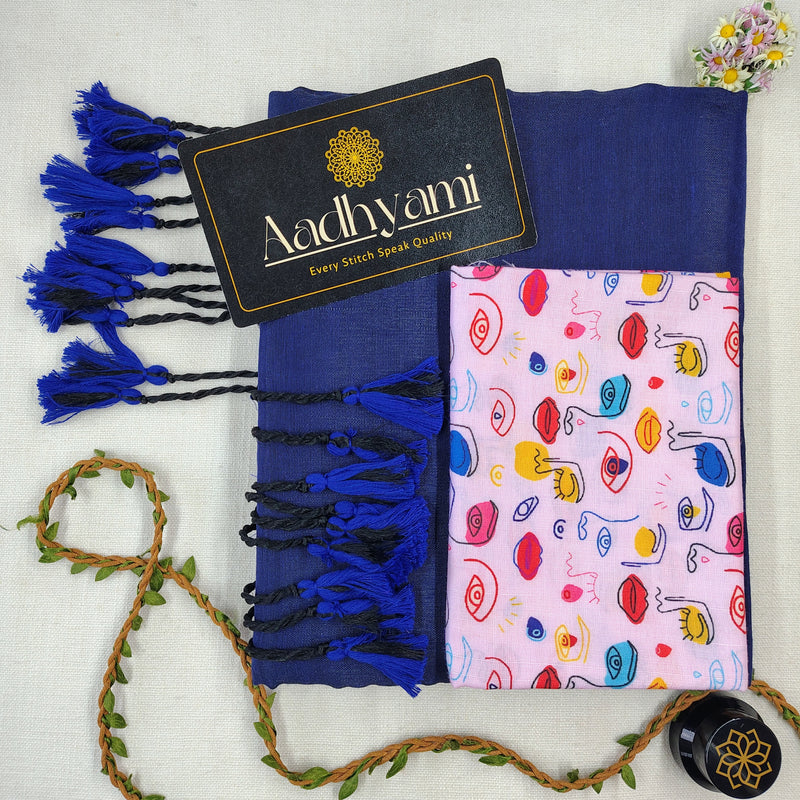 Royal Blue Handloom Cotton Saree With Designer Blouse