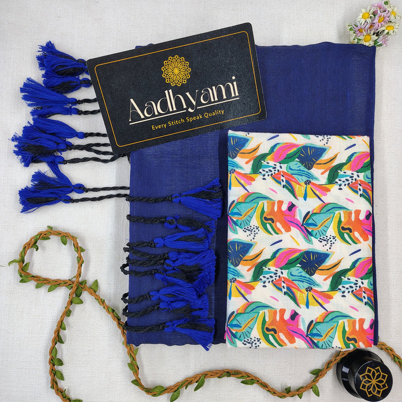 Royal Blue Handloom Cotton Saree With Designer Blouse