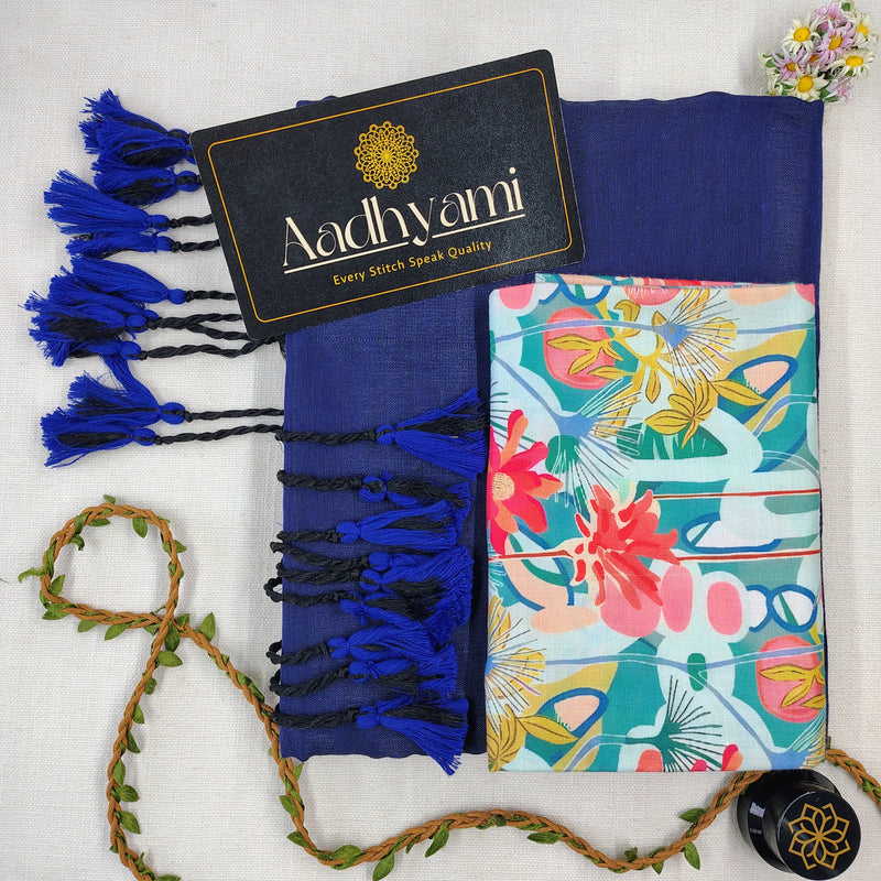 Royal Blue Handloom Cotton Saree With Designer Blouse