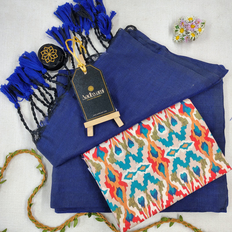 Royal Blue Handloom Cotton Saree With Designer Blouse