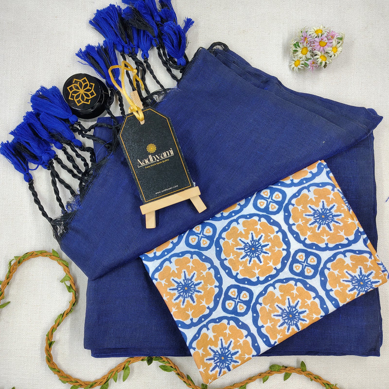 Royal Blue Handloom Cotton Saree With Designer Blouse