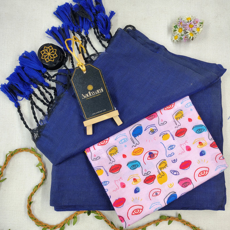 Royal Blue Handloom Cotton Saree With Designer Blouse