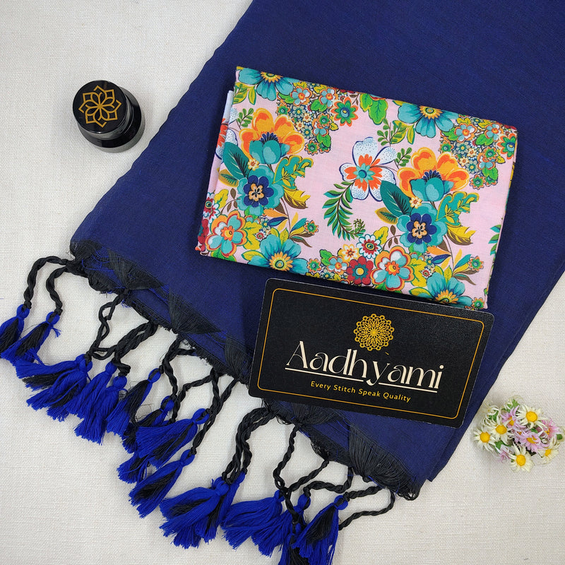 Royal Blue Handloom Cotton Saree With Designer Blouse