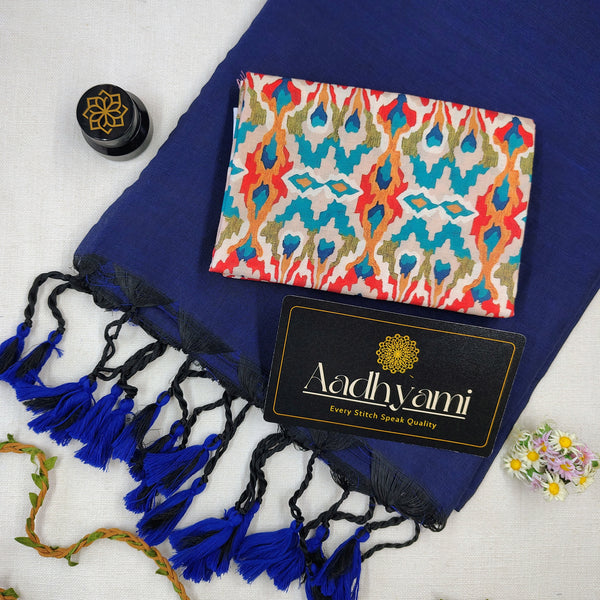 Royal Blue Handloom Cotton Saree With Designer Blouse