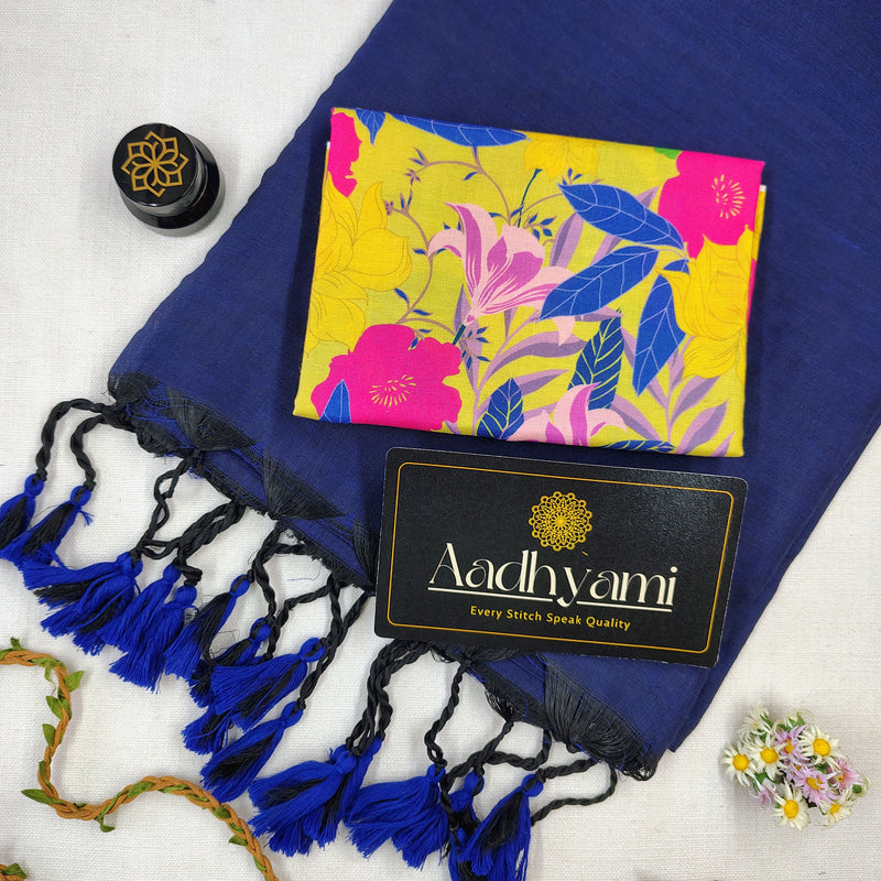 Royal Blue Handloom Cotton Saree With Designer Blouse