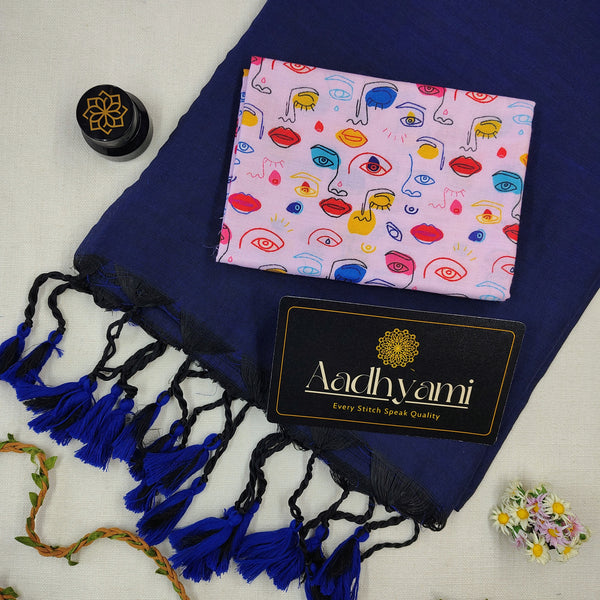 Royal Blue Handloom Cotton Saree With Designer Blouse