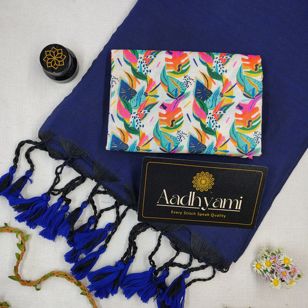 Royal Blue Handloom Cotton Saree With Designer Blouse