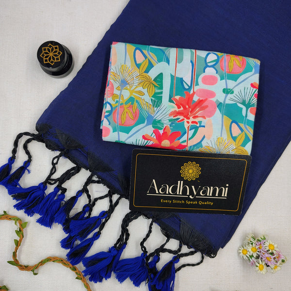 Royal Blue Handloom Cotton Saree With Designer Blouse