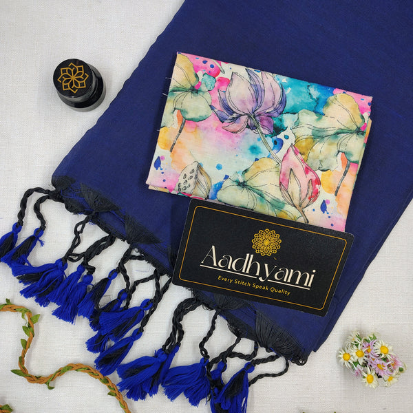 Royal Blue Handloom Cotton Saree With Designer Blouse