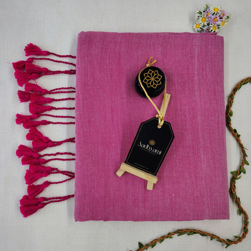 Light Pink Handloom Cotton Saree With Designer Blouse