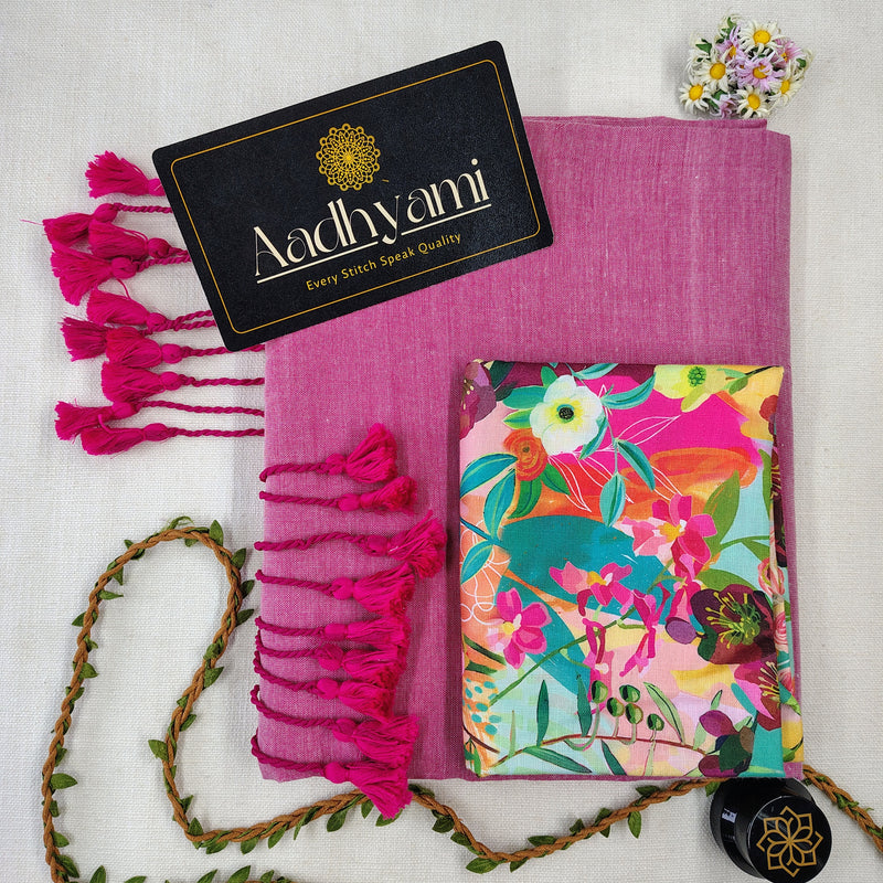 Light Pink Handloom Cotton Saree With Designer Blouse