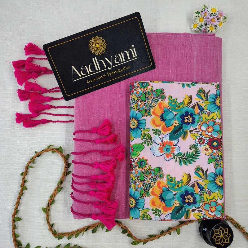 Light Pink Handloom Cotton Saree With Designer Blouse