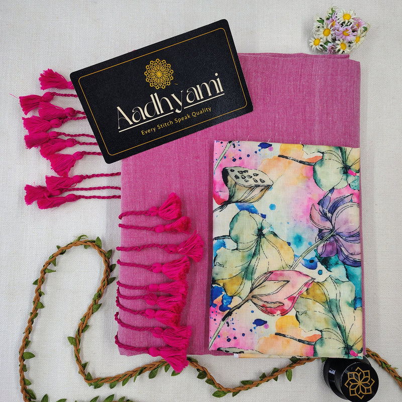 Light Pink Handloom Cotton Saree With Designer Blouse